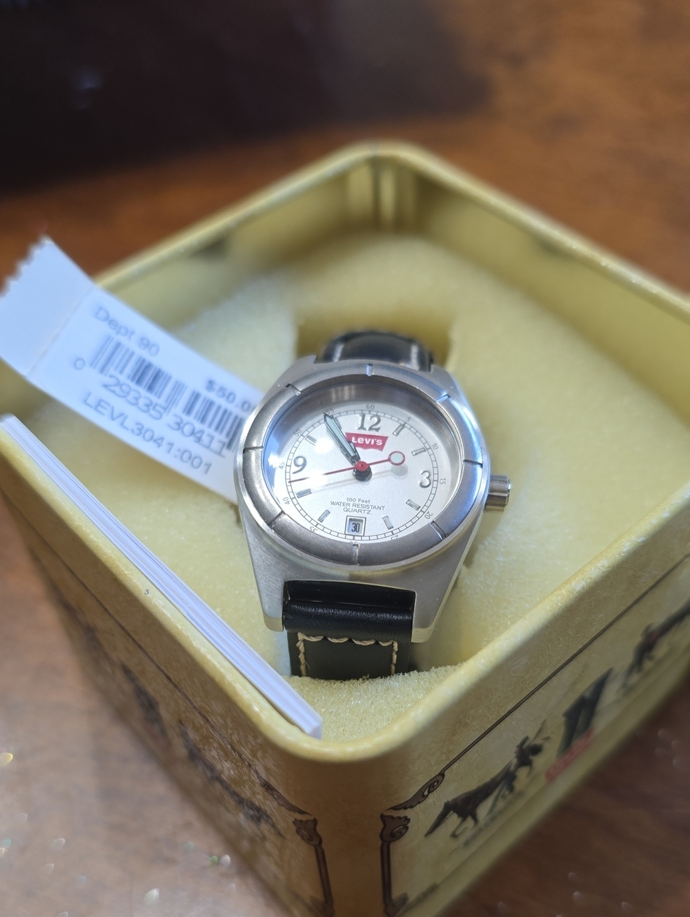 Levi's Silver Dial Watch with Black Leather Strap